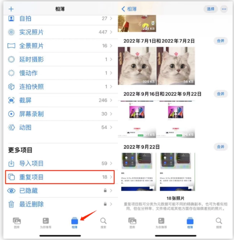 察哈尔右翼后苹果手机维修分享iOS 16 中相册重复项目功能使用方法 