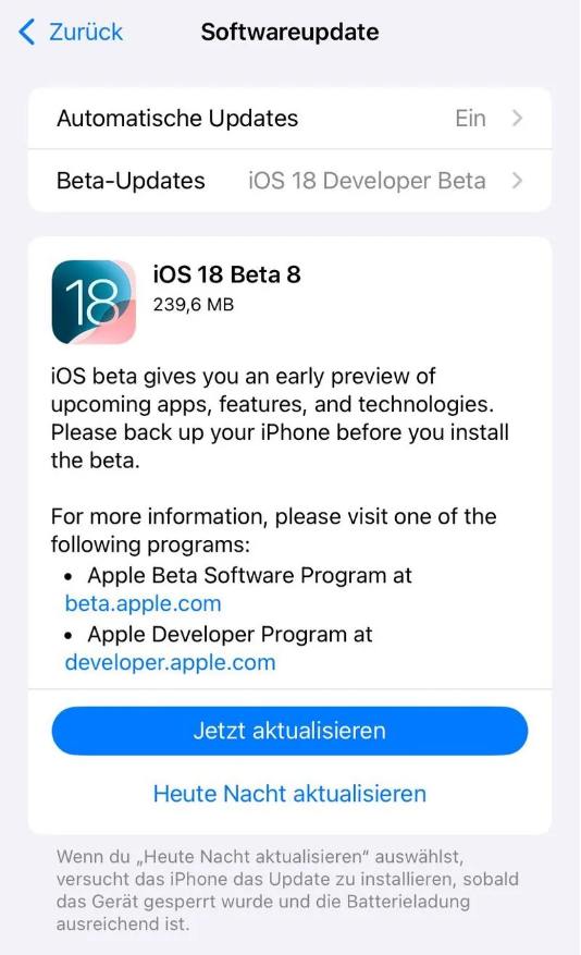 察哈尔右翼后苹果手机维修分享苹果 iOS / iPadOS 18 开发者预览版 Beta 8 发布 